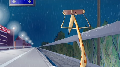 Une girafe sous la pluie