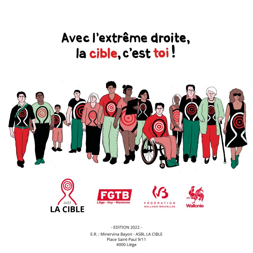 L'image représentant l'outil. On y voit l'illustration des personnes souvent marginalisées par la société, par ex. des personnes d'apparences non-occidentales, handicappées, LGBT, agées.